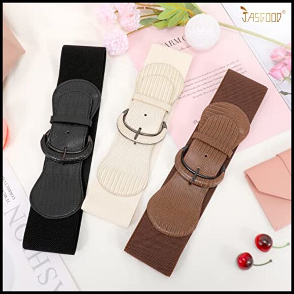 Vintage Stretch Waist Belt Elegant Adjustable Faux Leather Wide Belt 3 Pack main image 7